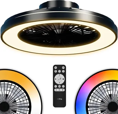 Airking Plafondventilator - Stille Ventilator met Lamp en Afstandsbediening 48,5cm - LED 40W Dimbaar - 3000K-6500K - Zomer en Winterstand Zwart
