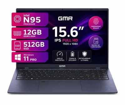 Office Laptop 15.6 Inch Full HD - Intel N95 - 12GB DDR5 RAM - 512GB SSD - Windows 11 Pro - GMR Notebook voor Studie, School, Office, Internet, E-mail en Thuiswerken - Zakelijke Laptop - Studenten Lapt