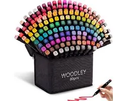 Woodley Dubbelzijdige Stiften - 80 kleuren - Voor volwassen en kinderen - Markeerstiften - Dubbelzijdige stiften - Twinmarkers voor Happy Stones - Alcohol markers