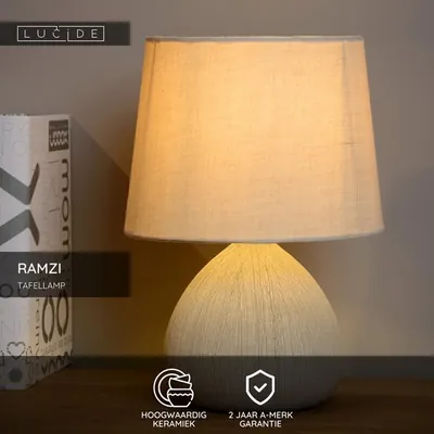 Lucide RAMZI - Tafellamp - Ø 18 cm - 1xE14 - Beige - Japandi