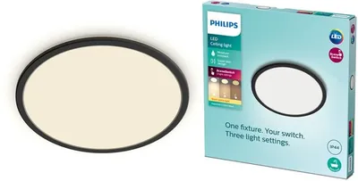 Philips SuperSlim badkamer plafondlamp - zwart - rond - 15 W