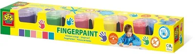 SES Creative - Vingerverf 6 kleuren - mengbaar - makkelijk uitwasbaar – vingerverven voor kinderen - glutenvrij